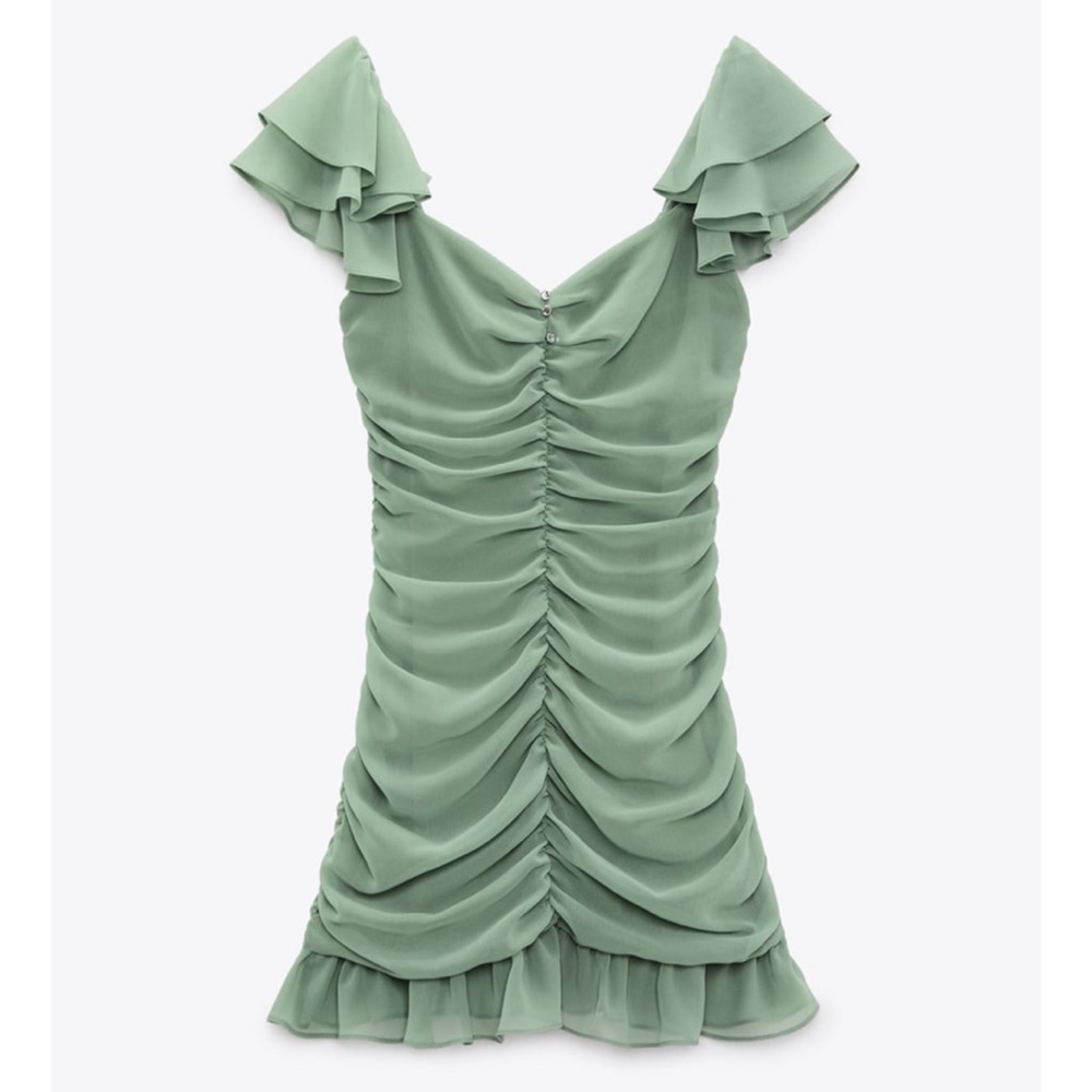 Zara RUFFLED SLEEVE DRAPED DRESS
KHAKI​​